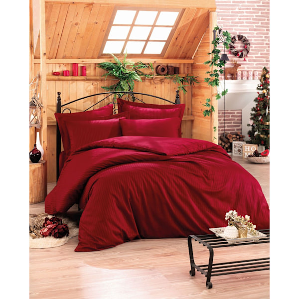 Satiini kaksinkertainen peittosarja Stripe - Claret Red v2