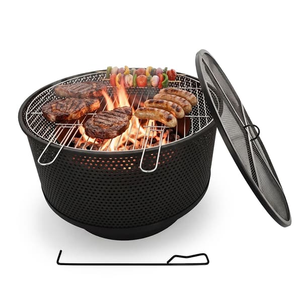 Bålsted med grill, 3-i-1 bord, stål