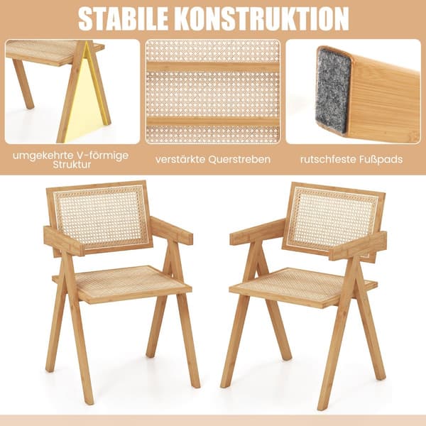 Matstolsset om 2, bambu och rotting, 50x52x81 cm