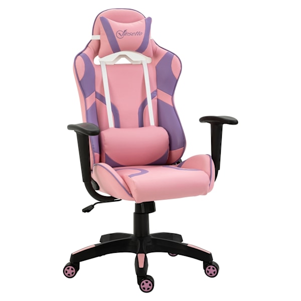 Gaming Chair Ergonominen Työtuoli, Kääntötuoli, Säädettävä Hieronta Lannetyyny, Korkeussäädettävä, Vaaleanpunainen & Purppura, 69X56X125,5Cm