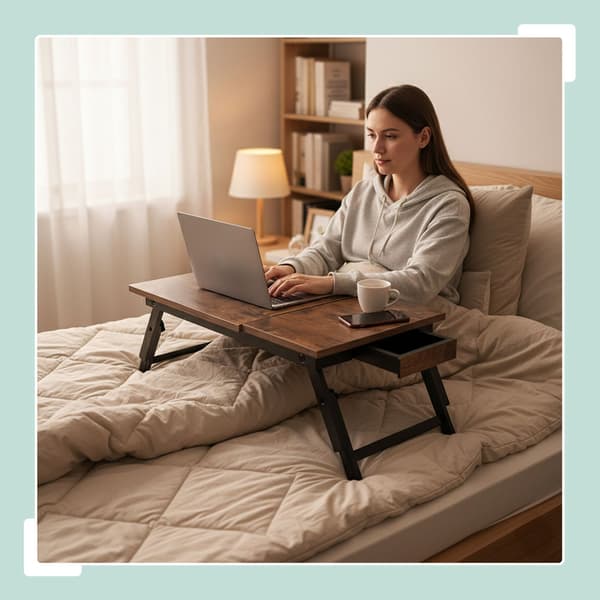 Justerbart laptopbord med låda – vinklingsbar topp, hopfällbar