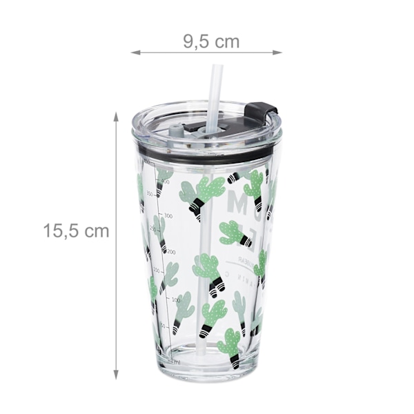 set om 4 dricksglas med kaktusmotiv