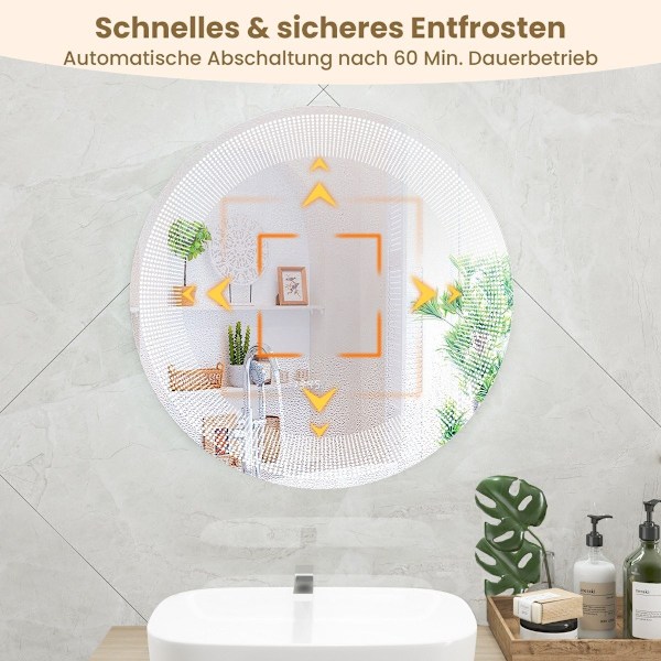 Ø 60 cm LED badeværelsesspejl med 3-farve lys & touch switch kosmetikspejl