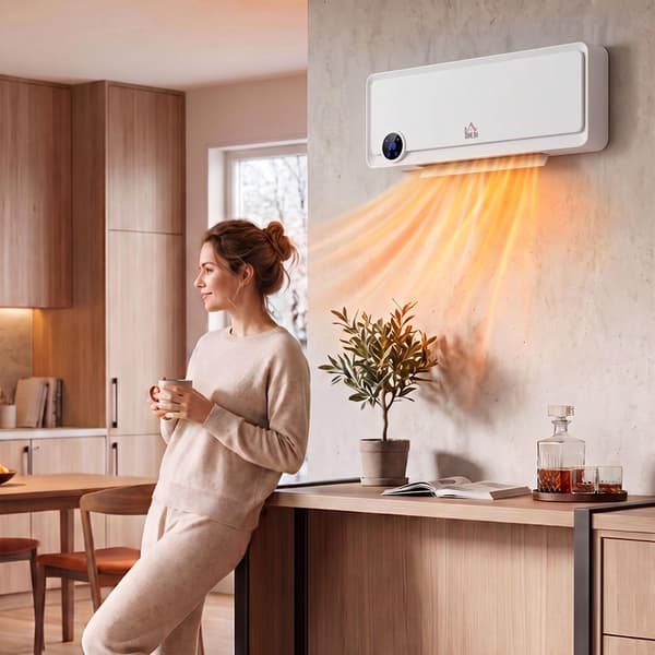 Väggvärmefläkt 2000 W med fjärrkontroll och LED-display, vit, 12-timmars timer