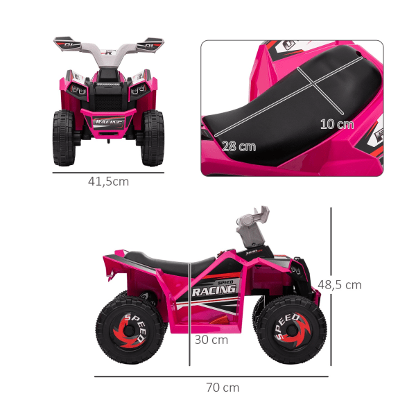 Elektrisk Børne-Quad, Mini-El-Quad Med Frem- Og Bakfunktion, 6 V Elbil Til Børn 1,5-3 År, 2,5 Km/T, Pink