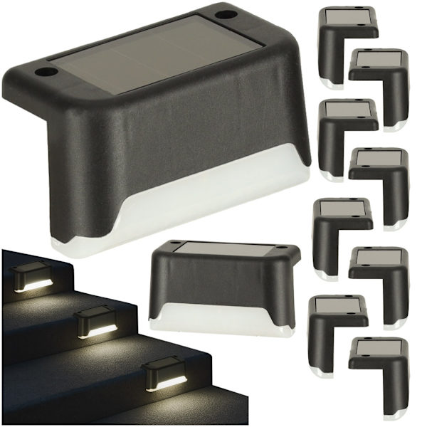 Utomhussolar LED-trappljus, Skymningssensor, 8-pack