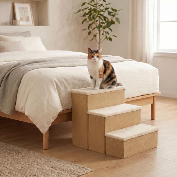 Sammenklappelig hundetrappe med opbevaring, beige, mellem