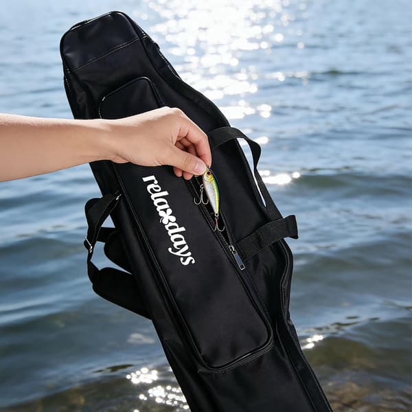 Fiskestangstaske, 5 rum, 130 cm, sort
