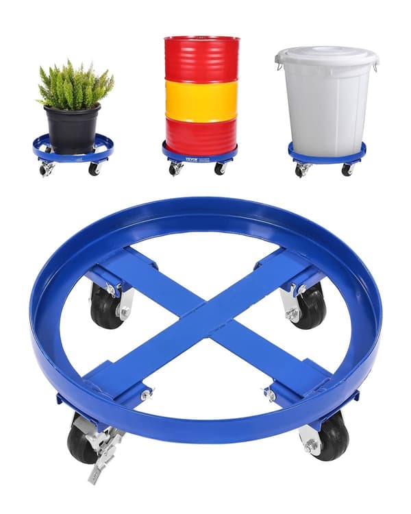 Trumvagn för 55-gallons fat, 2000 lb, 4 svänghjul