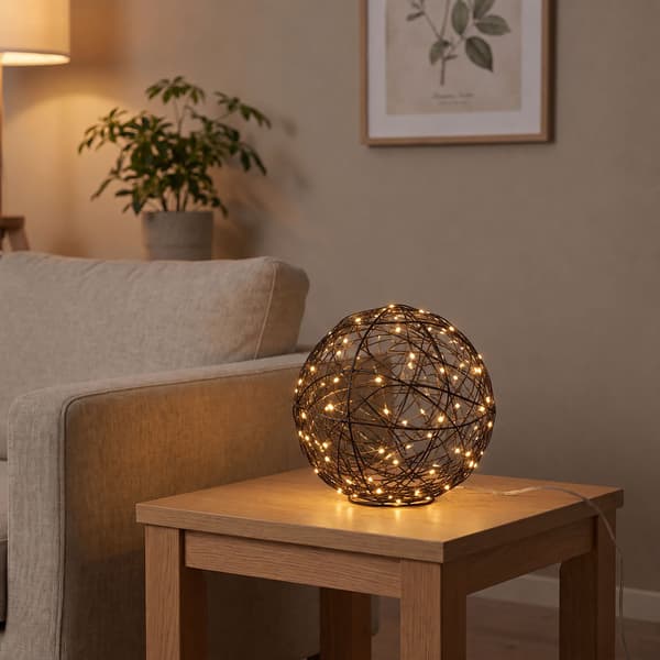 20 cm sort LED-dekorkugle – varmt hvidt lys