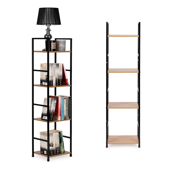 Modern trähylla, metallram LOFT, 4 hyllplan