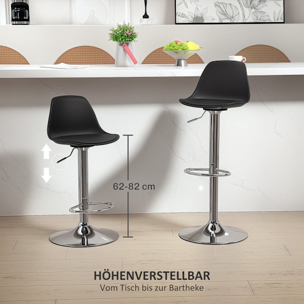 Barstolar Set med 2, Vadderade barstolar med stålram, ryggstöd, höjdjusterbara köksstolar med fotstöd, 360° roterbar bänkpall för kök, vardagsrum, mat