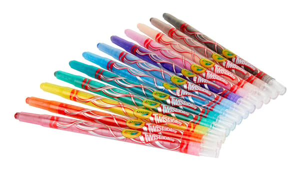 Vridbara kritor, 12-pack, slitstark plastbehållare