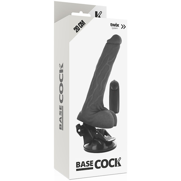 Basecock - Realistisk svart fjärrkontrollvibrator med testiklar 20 Cm -O- 4 Cm