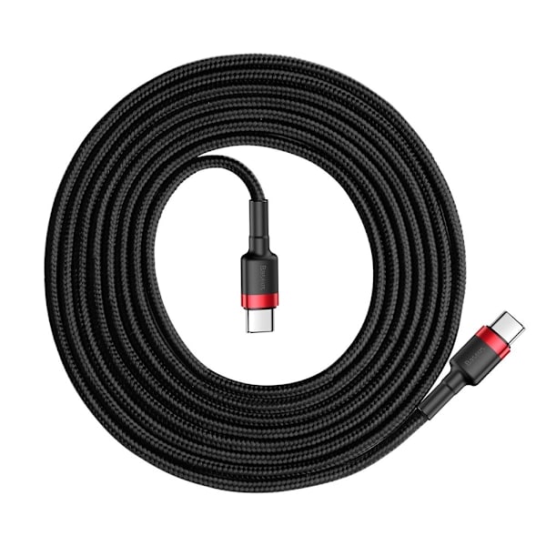 Kestävä joustava USB-C PD-kaapeli PD 2.0 60W 20V 3A QC3.0 2M musta ja punainen