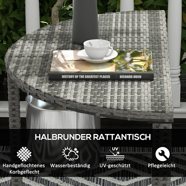 Balkon Bord Have Sidebord Havemøbler Halvrunde Polyrattan Metal Grå 100 X 50 X 74 Cm