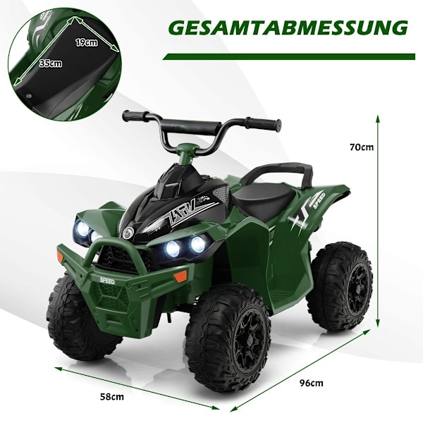 12 V sähköinen lasten mönkijä 2,2/4,3 KM/H nopeudella &amp; Torvi, musiikki &amp; LED-valot sähköisen quad vihreä