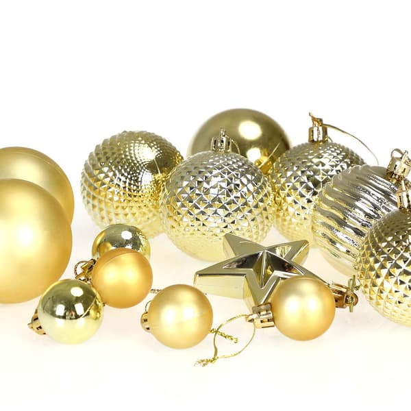 Julekuglesæt, guld, 66 brudsikre dele