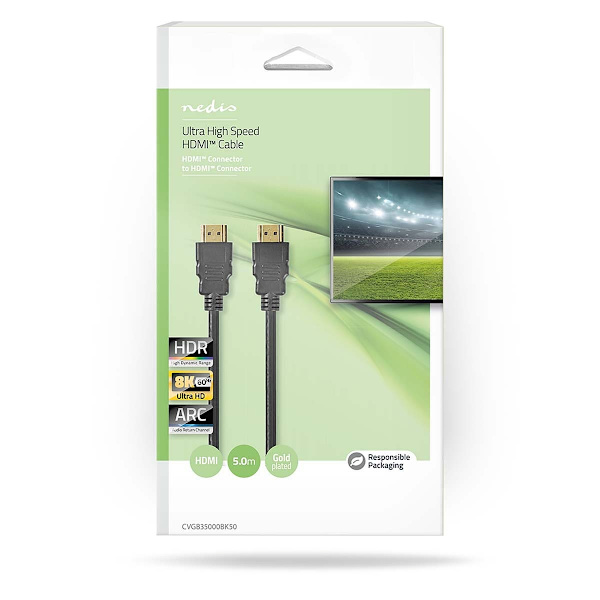 Ultra High Speed ​​HDMI ™ kabel | HDMI™ Stik | HDMI™ Stik | 8K@60Hz | 48 Gbps | 5.00 m | Runde | 6.7 mm | Sort | Box