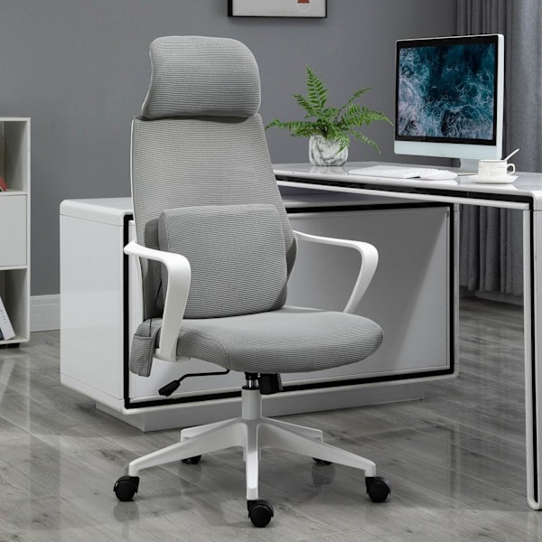 Gaming Stol, Kontorstol Med Massagefunktion, Drejestol, Ergonomisk, Nylon, Grå, 62X60X114-122Cm