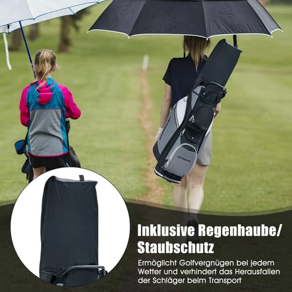 Golfbägi 14 lokerolla, vedenpitävä tasku, musta/harmaa