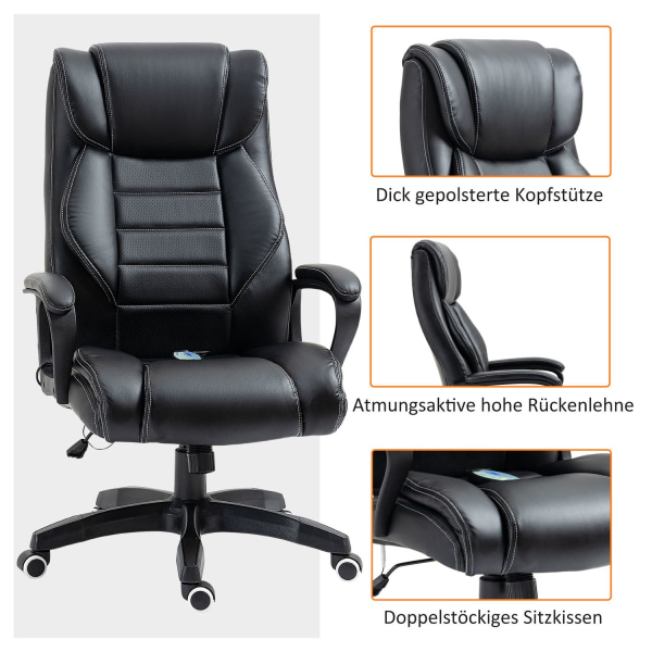 Massagestol Drejestol Højdejusterbar Ergonomisk Gaming Stol Computerstol 6 Vibrationspunkter Hør Føles Justerbar Sort