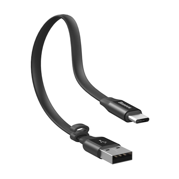 Litteä kaapeli USB-C USB-kaapeli pidikkeellä 2A 23cm musta
