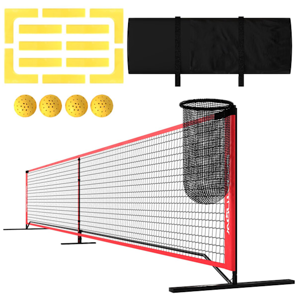 Pickleball Net Portable Set 6,7 m Pickleball System med nät, Court Marking Set, bollsamlare, fyra bollar och bärväska för utomhusbruk, uppfart