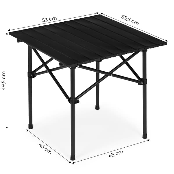 Hopfällbart campingbord 53x55 cm, kolstål, svart