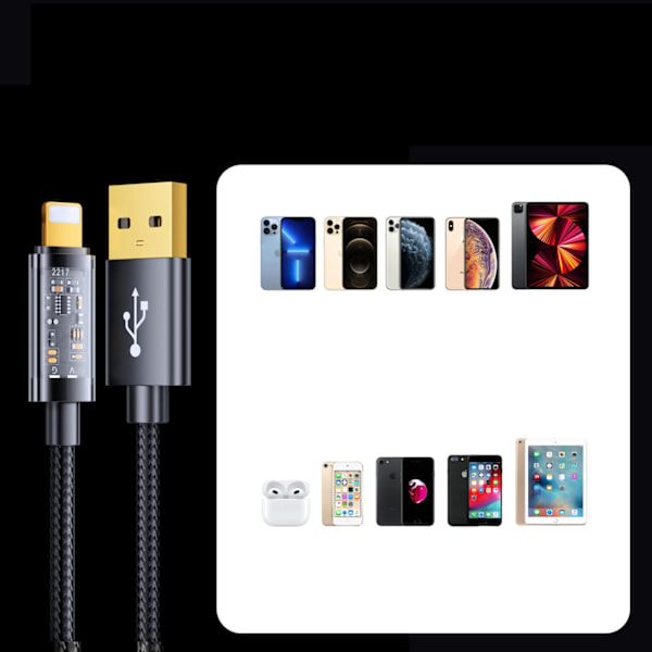 iPhone USB - Lightning-kaapeli lataukseen ja tiedonsiirtoon 2,4A 20W 1,2m sininen