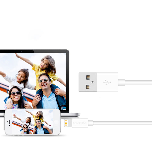 USB-A - Lightning MFI -kaapeli 1,8 m sertifioitu valkoinen
