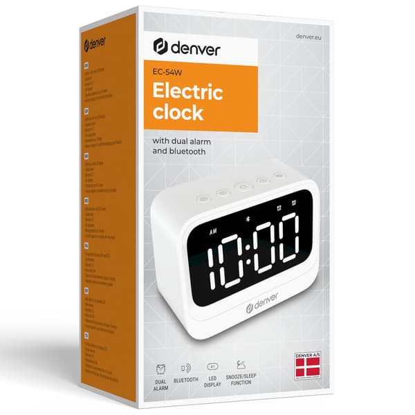Bluetooth-väckarklocka med högtalare, dubbla alarm, vit