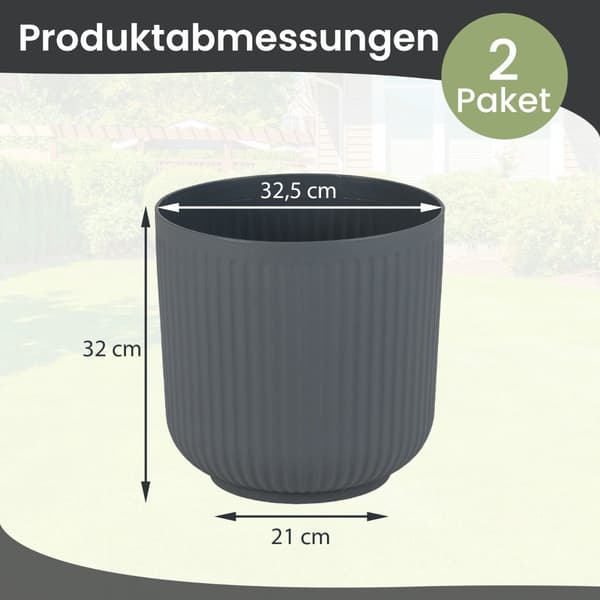 Runde plantekasser med drænhuller, sæt med 2, grå