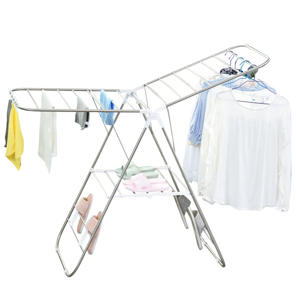 Clothes Airer Taitettava Kannettava Siipikuivain Teleskooppivarret Ruostumaton Teräs Muovi Hopea + Valkoinen 146X60,5X98Cm