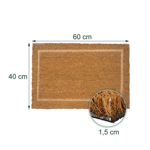 Tekstureret dørmåtte af kokosfiber, 60x40 cm, naturfiber