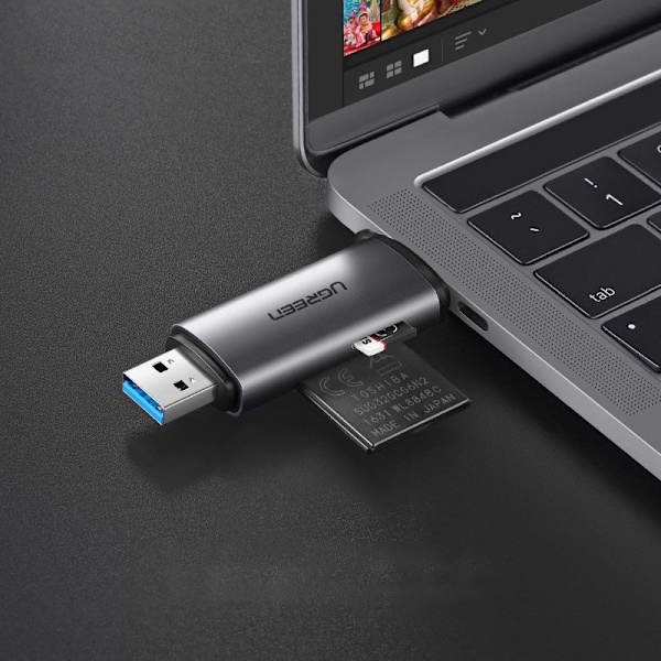 Universal micro SD-kortlæser til USB 3.0 og USB-C 3.0, grå