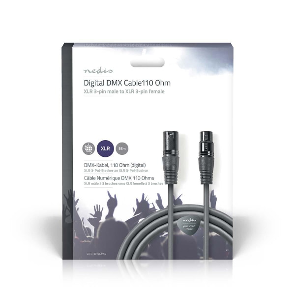 DMX adapterkabel | XLR 3-Pin Han | XLR 3-Pin Hun | Nikkelplateret | 15.0 m | Runde | PVC | Mørkegrå | Gaveæske