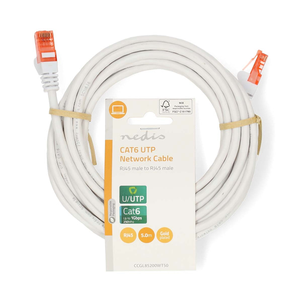 CAT6 Nätverkskabel | RJ45 hane | RJ45 hane | U/UTP | 5.00 m | Rund | PVC | Vit | Label