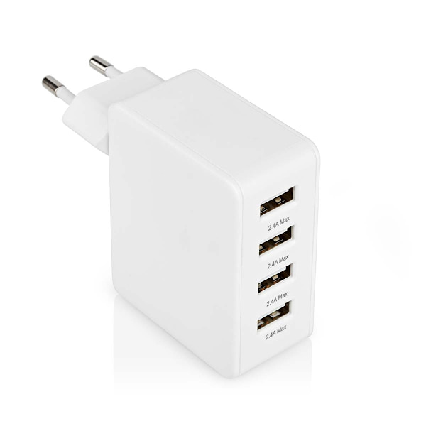 Väggladdare | 24 W | Snabbladdnings funktion | 4x 2.4 A | Antal utgångar: 4 | 4x USB-A | Utan kabel | Single Voltage Output