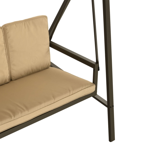 Hollywood Swing 3-Paikkainen Keinupenkki Säädettävällä Katolla, Keinupenkki Selkätyynyllä, Puutarhakeinu Kantavuus Jopa 360 Kg, Beige