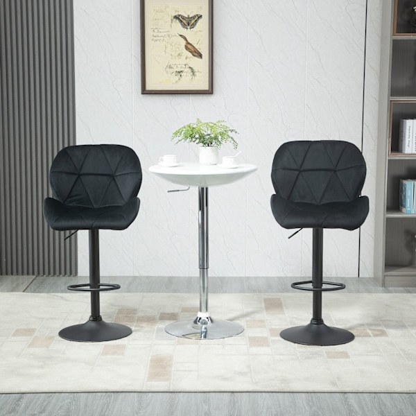 Set Med 2 Barstolar Vridbara Barstolar Med Ryggstöd Sammet Touch Höjdjusterbart Armlöst Skum Svart 51,5X 57,5 ​​X 93-114,5 Cm