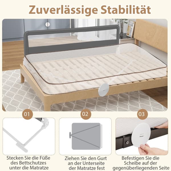 Sammenklappelig sengehest 180 cm med sikkerhedsstropper, grå