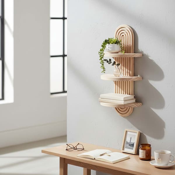 Boho puinen seinähyllysetti, 2 kpl – luonnonvärinen mänty