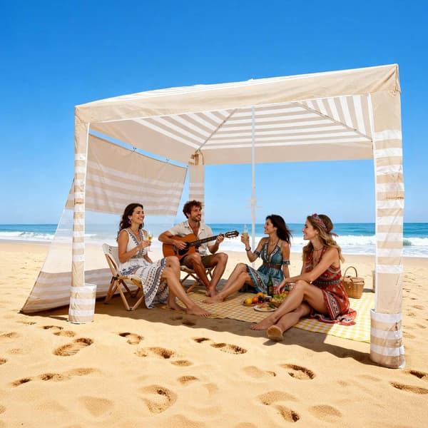 Strandtält 2,4x2,4 m, UPF 50+, sidovägg, justerbart