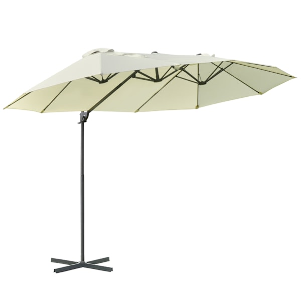 Double Parasol Cantilever Sateenvarjo Tuplasateenvarjo Kammella Säädettävä Puutarhasateenvarjo Auringonsuoja Metalli Kermanvalkoinen 440 X 270 X 250 C