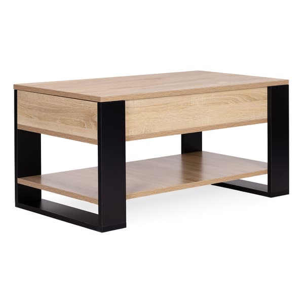 Lyftbart soffbord med förvaring, 90 cm, Sonoma ek