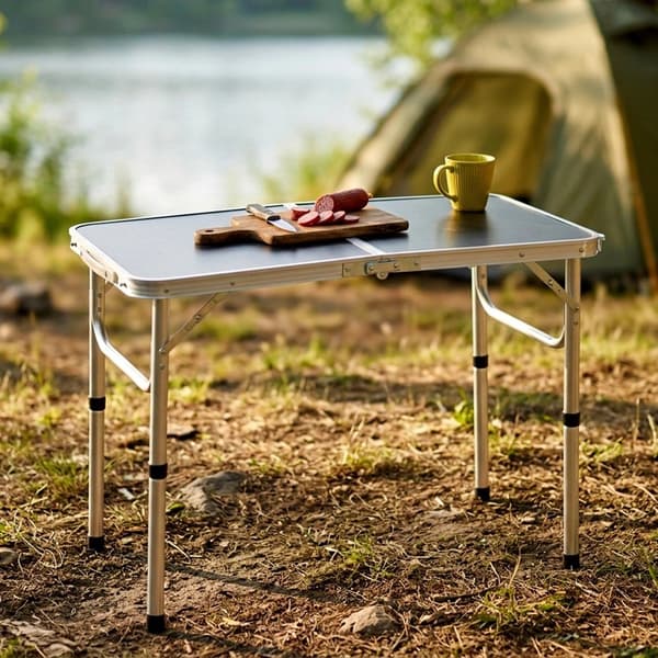 Hopfällbart campingbord, justerbar höjd, metall, 80x40 cm