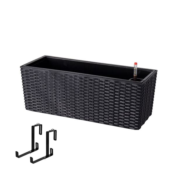 Sort rattan balkonplante med vandstandsindikator