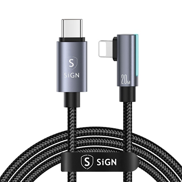 SiGN USB-C till Lightning-kabel 1,2m, 20W - Svart