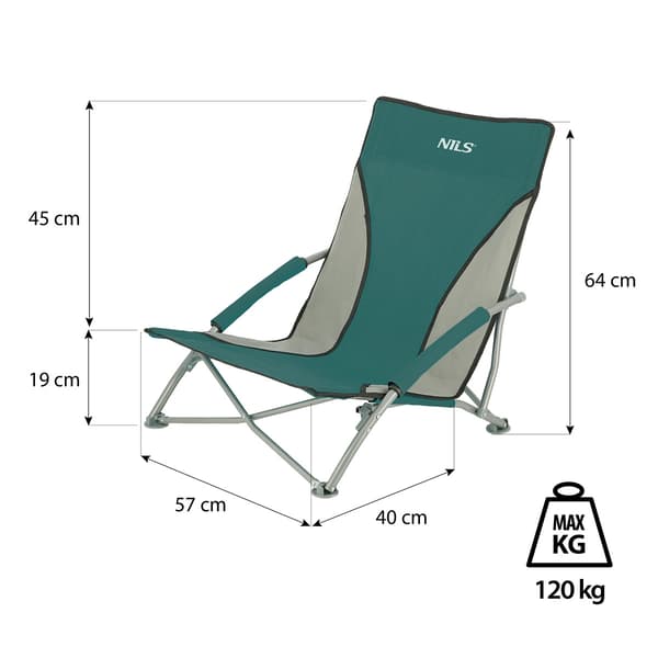 Strandstol, grøn-grå, foldbar, letvægts